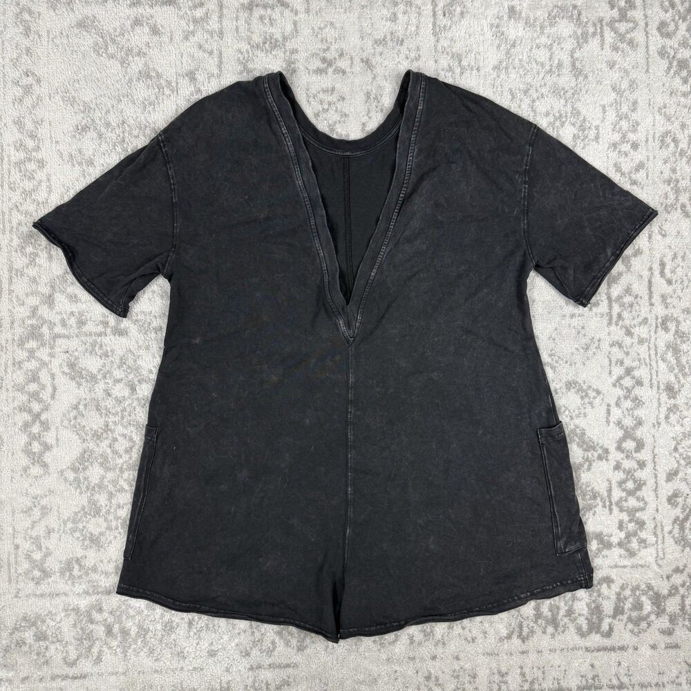 Free People FP Movement Hot Shot Romper Women Black Acid Wash Pockets Size XS